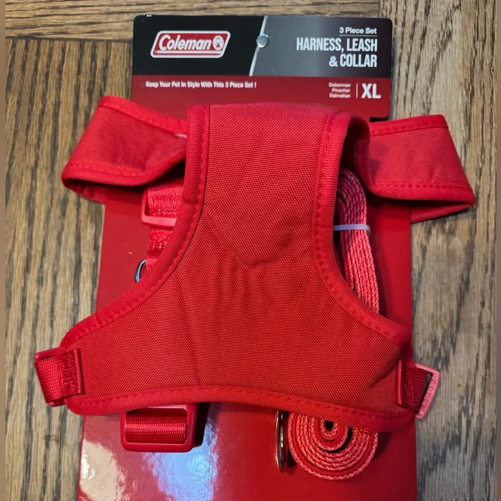 Coleman Bold Red Pet Harness, Collar & Leash. 3pc Set XL. Heavy Duty